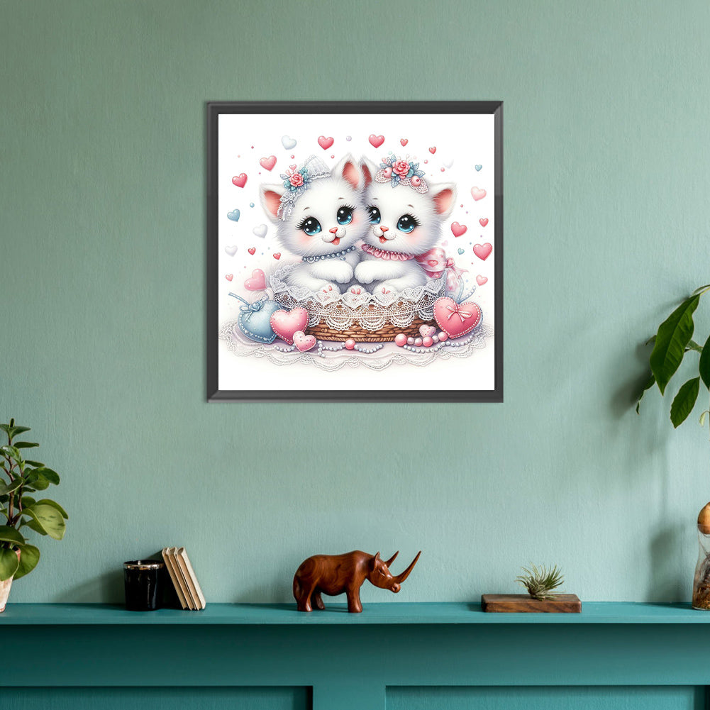 Pair Of White Cats - Full Round Drill Diamond Painting 30*30CM
