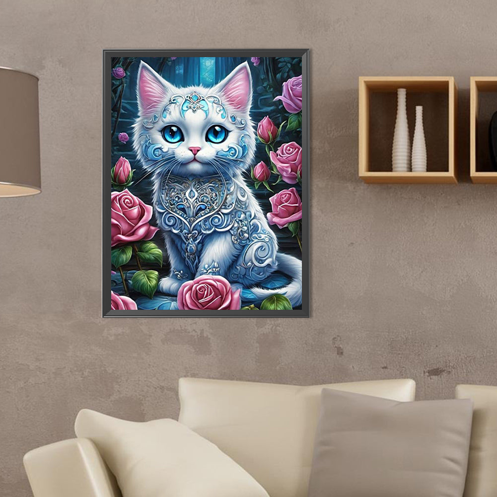 Cat Among Rose Bushes - Full Round Drill Diamond Painting 30*40CM