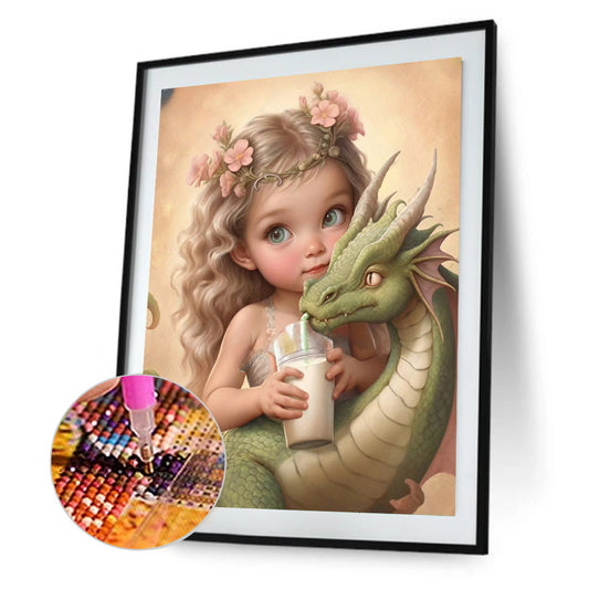 Dragon And Little Girl - Full Round Drill Diamond Painting 30*40CM