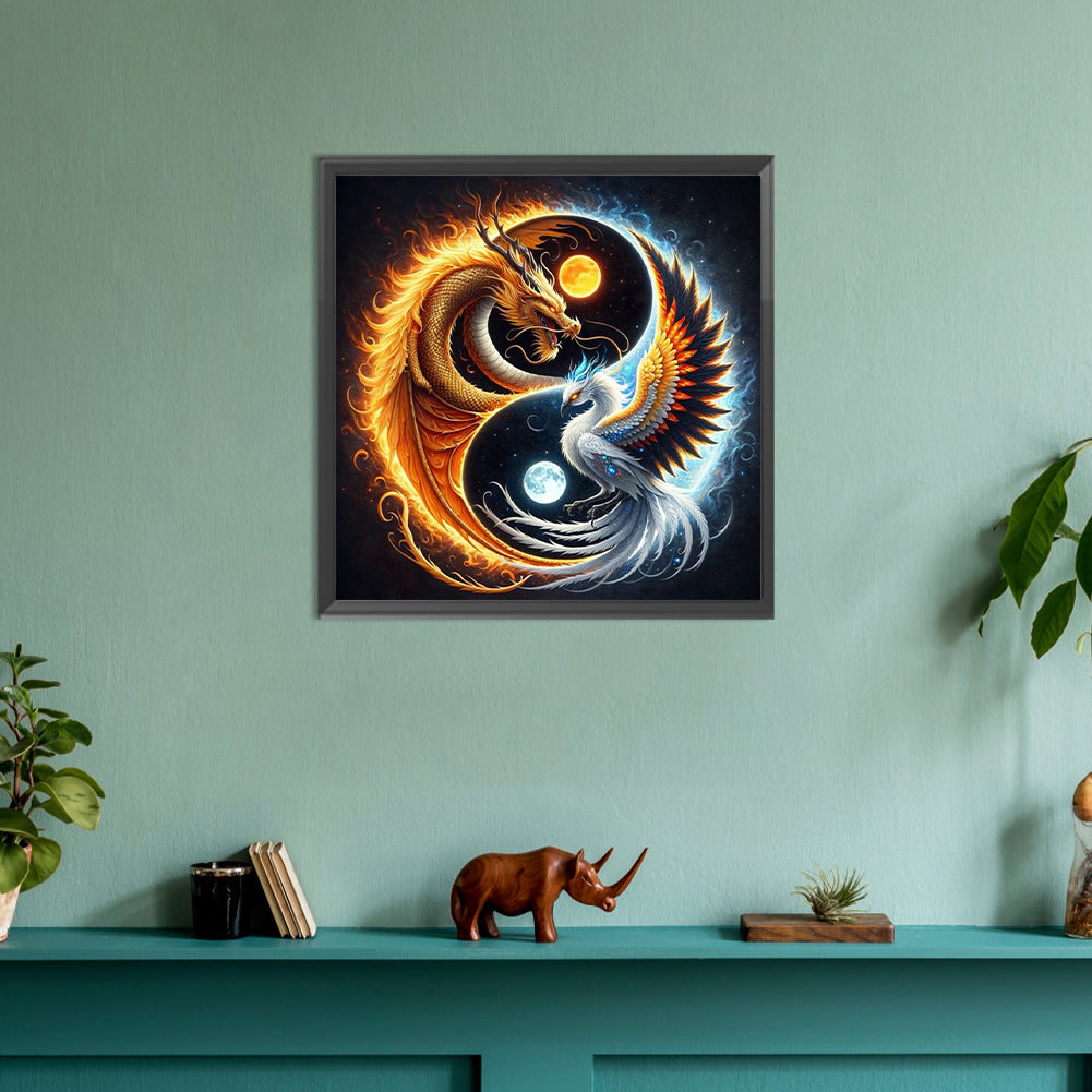 Fire Dragon Ice Phoenix Yin And Yang Diagram - Full Round Drill Diamond Painting 30*30CM