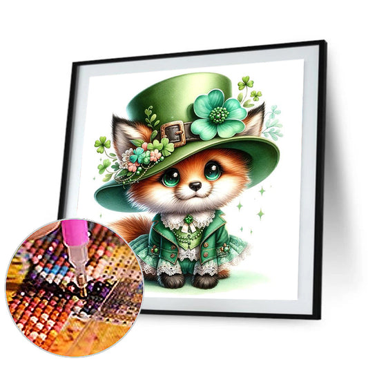 St Patrick Four Leaf Clover Fox - Full Round Drill Diamond Painting 30*30CM