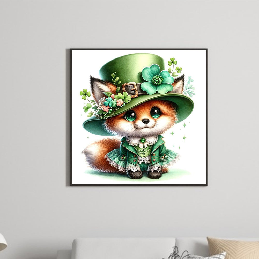 St Patrick Four Leaf Clover Fox - Full Round Drill Diamond Painting 30*30CM