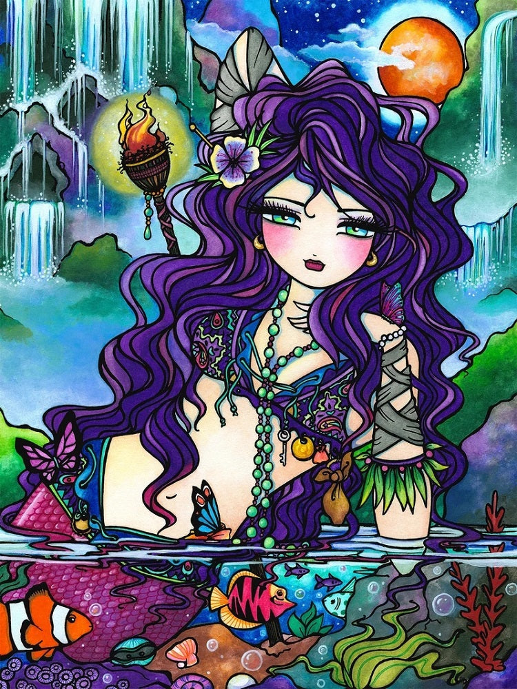 Purple Hair Girl - Full Round Drill Diamond Painting 40*50CM