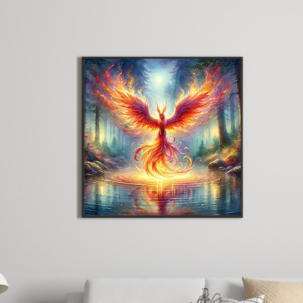 Fire Phoenix On The Lake - Full Round Drill Diamond Painting 30*30CM