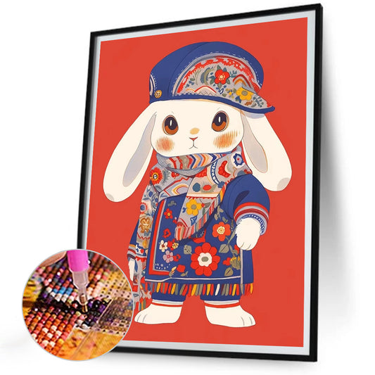 Bunny In Floral Dress - Full Round Drill Diamond Painting 30*40CM