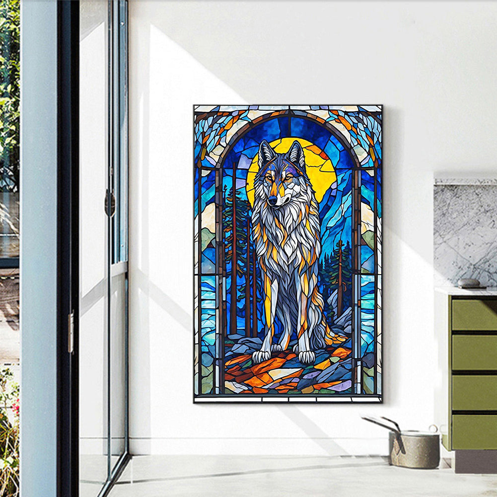 Glass Wind Wolf - Full Round Drill Diamond Painting 40*60CM