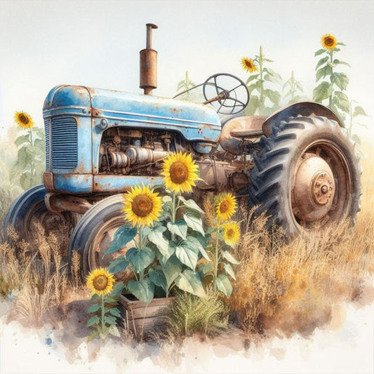 Sunflower Tractor - Full Round Drill Diamond Painting 30*30CM