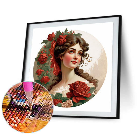 French Rose Lady - Full Round Drill Diamond Painting 30*30CM