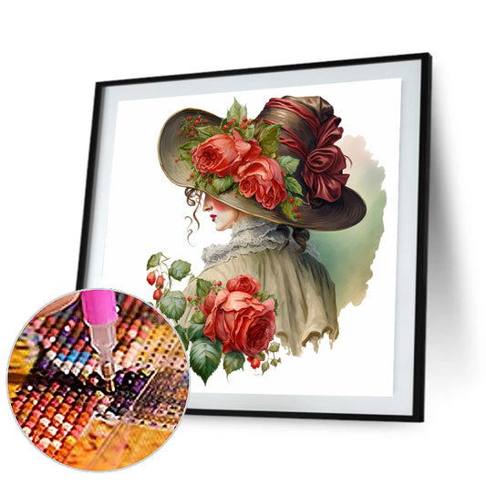 French Rose Lady - Full Round Drill Diamond Painting 30*30CM