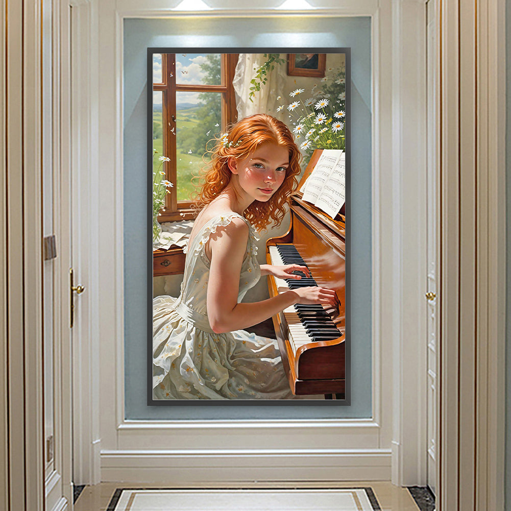 Woman Playing Piano - Full Round Drill Diamond Painting 40*75CM