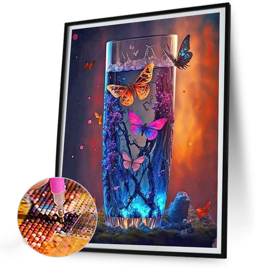 Beautiful Colorful Butterfly In Cup - Full Round Drill Diamond Painting 30*40CM