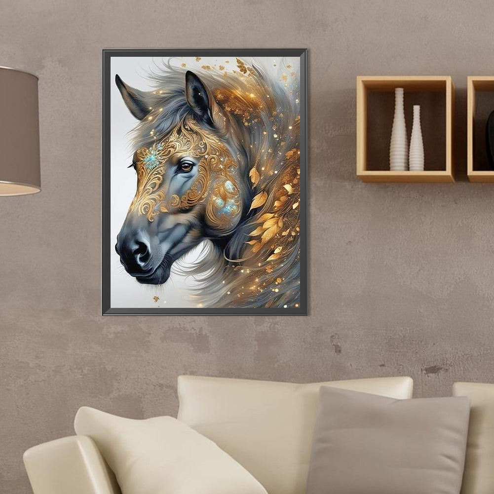 Horse Head And Fallen Leaves Among Mane - Full Round Drill Diamond Painting 30*40CM