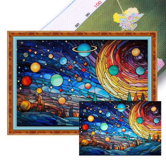 Glass Painting-Planet - 11CT Stamped Cross Stitch 60*40CM