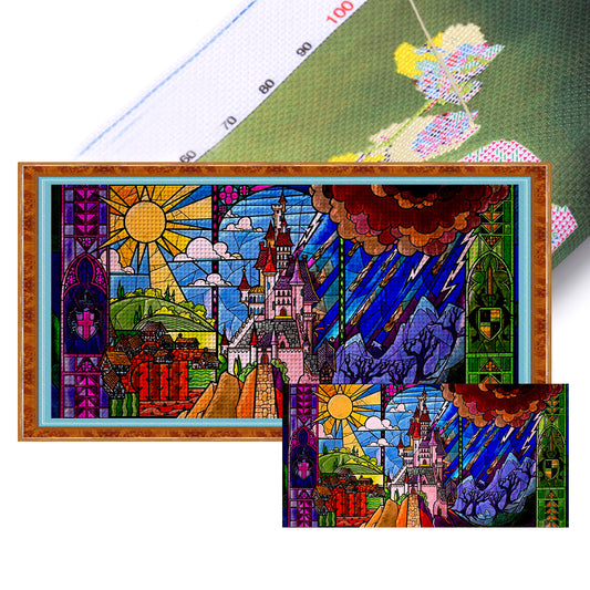 Glass Painting-Hogwarts - 11CT Stamped Cross Stitch 100*50CM