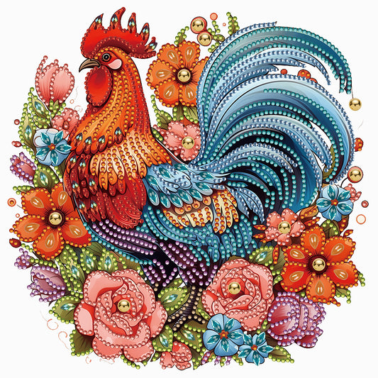 Flower Rooster - Special Shaped Drill Diamond Painting 30*30CM