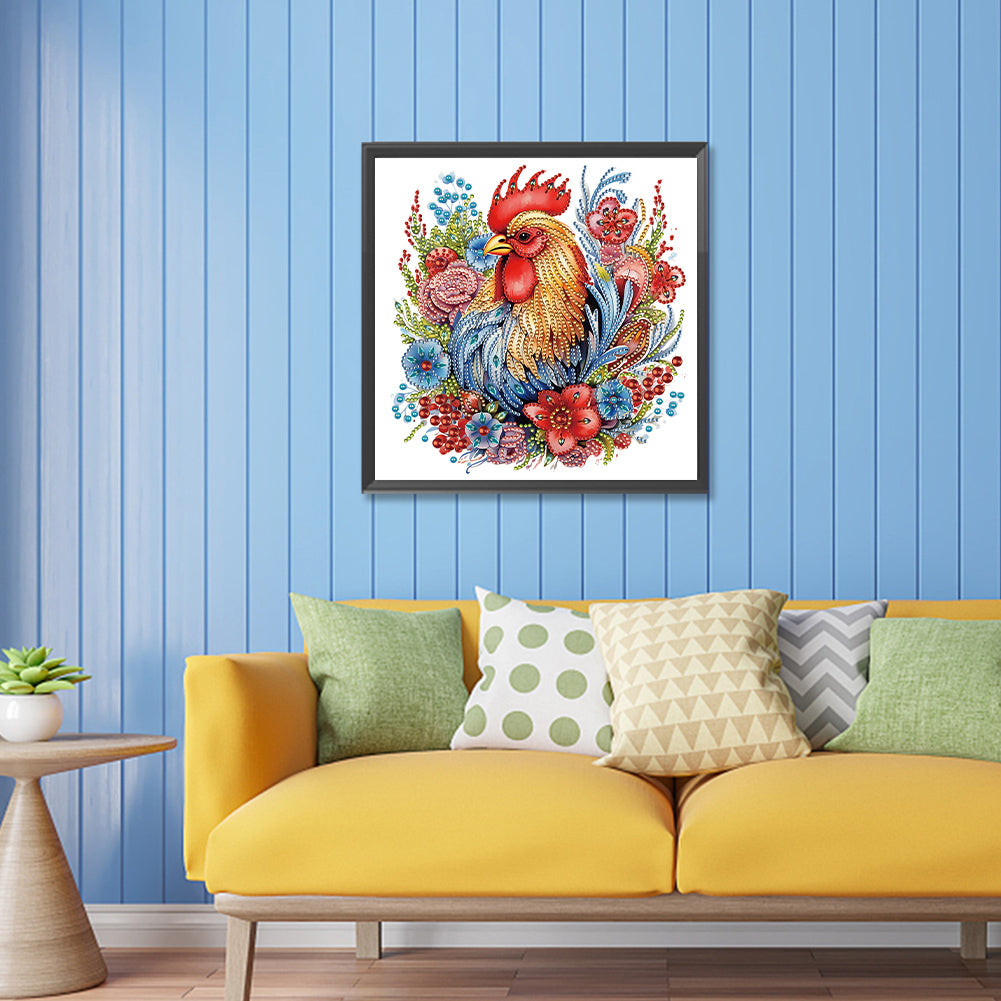 Flower Rooster - Special Shaped Drill Diamond Painting 30*30CM