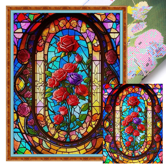 Glass Painting-Rose - 14CT Stamped Cross Stitch 45*60CM