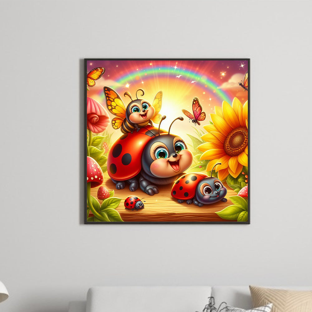 Seven-Spotted Ladybug On Flower Bush - Full Round Drill Diamond Painting 30*30CM