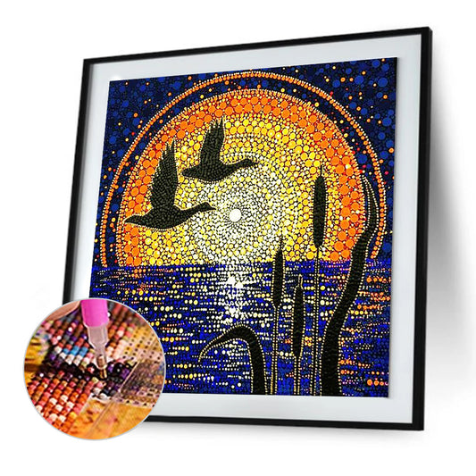 Sunrise Reeds And Migratory Birds - Full Round Drill Diamond Painting 30*30CM
