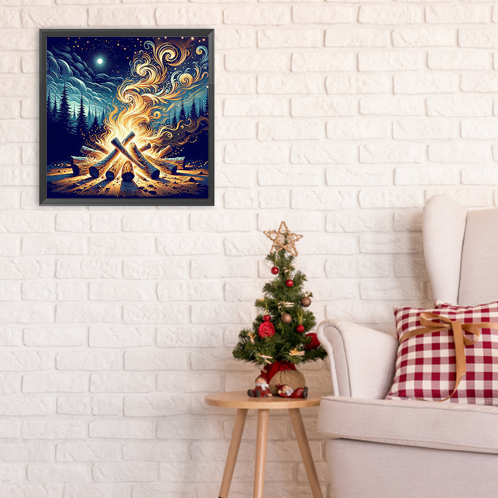 Picnic Bonfire In The Forest - Full Round Drill Diamond Painting 30*30CM