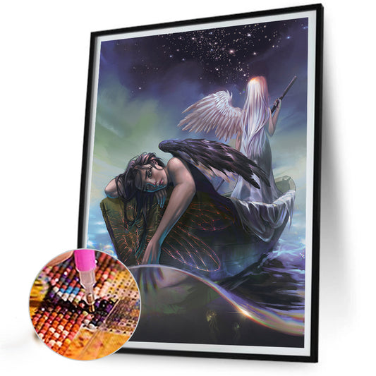 Black And White Angel - Full Round Drill Diamond Painting 40*50CM