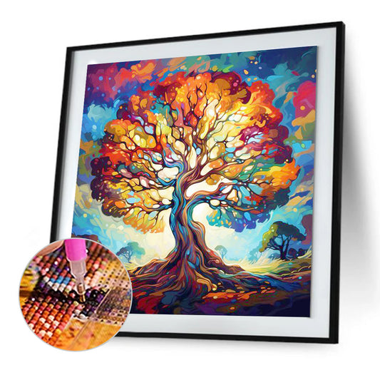 Colorful Tree Of Life On The Plain - Full Round Drill Diamond Painting 30*30CM