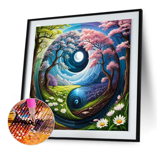 Spring Tree Yin And Yang Diagram - Full Round Drill Diamond Painting 30*30CM