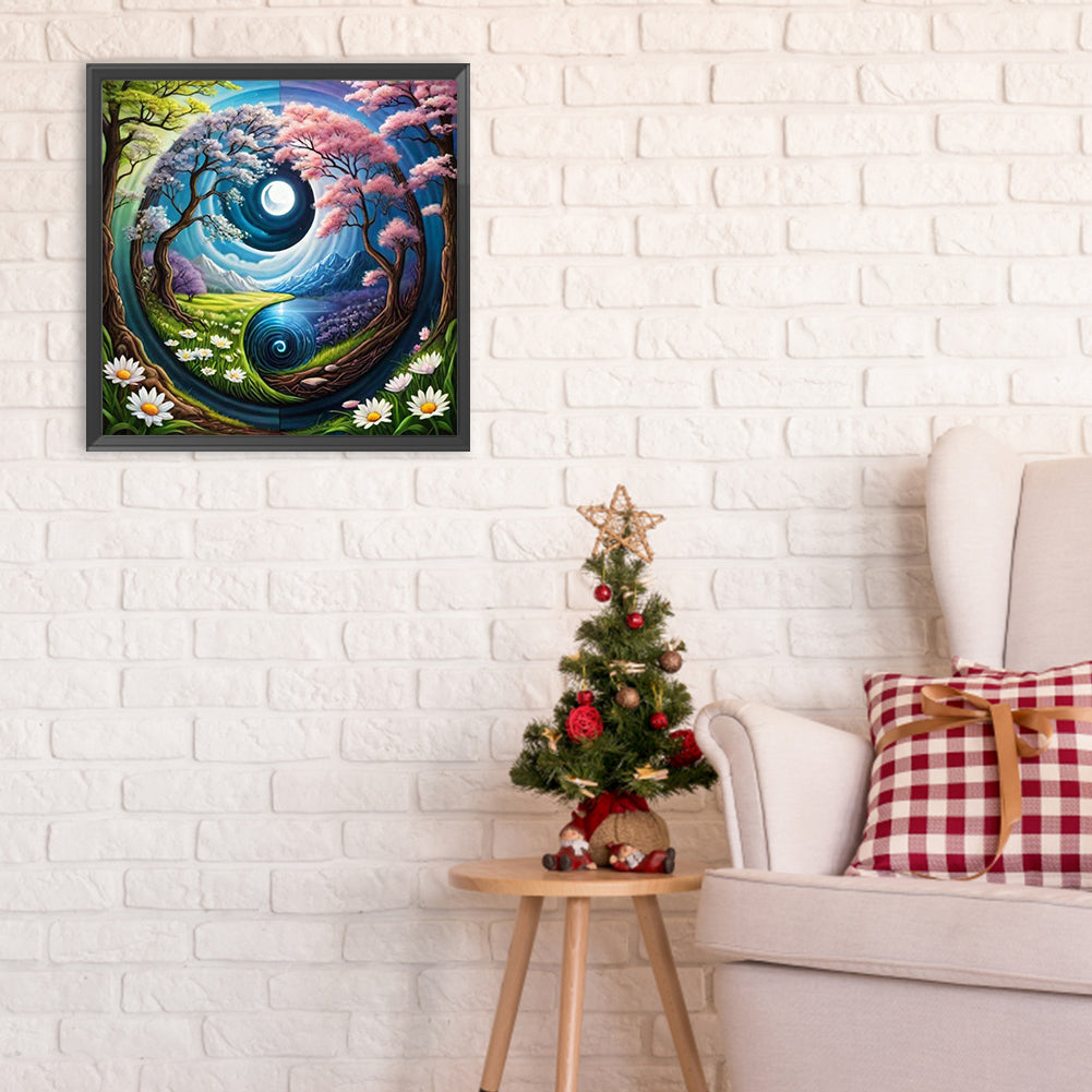 Spring Tree Yin And Yang Diagram - Full Round Drill Diamond Painting 30*30CM