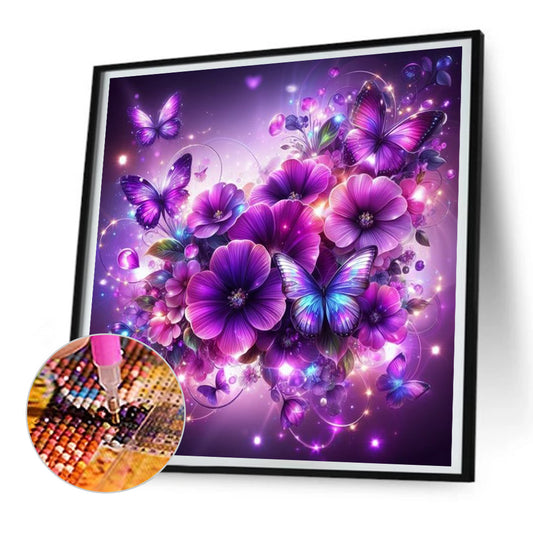 Purple Butterfly Flower - Full Round Drill Diamond Painting 30*30CM