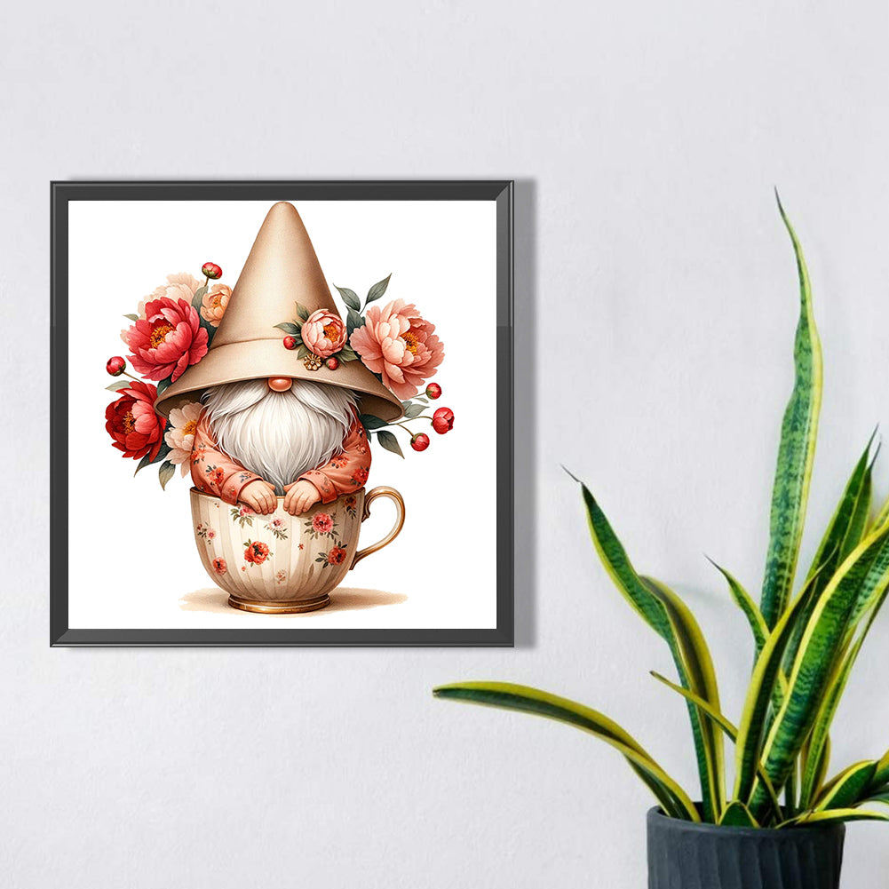 Flower Teacup Gnome - Full Square Drill Diamond Painting 40*40CM