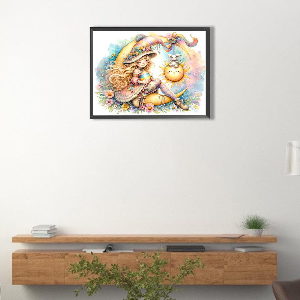 Easter Girl With Colored Eggs - Full AB Round Drill Diamond Painting 40*30CM