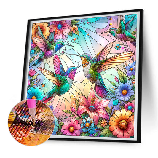 Flowers Hummingbird - Full Round Drill Diamond Painting 30*30CM