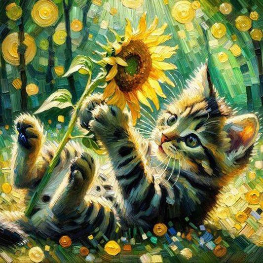 Sunflower And Kitten - Full Round Drill Diamond Painting 30*30CM