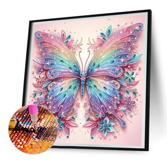 Pink Curtain Butterfly - Special Shaped Drill Diamond Painting 30*30CM