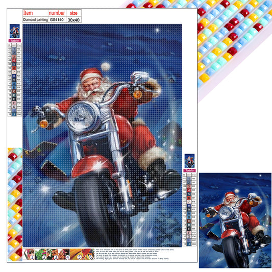 Santa Claus Riding A Motorcycle - Full Square Drill Diamond Painting 30*40CM