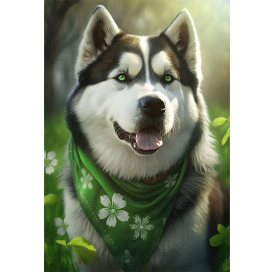 Green Scarf Husky - 11CT Stamped Cross Stitch 40*60CM