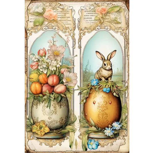 Retro Poster-Easter Eggs Flowers Rabbit - 11CT Stamped Cross Stitch 40*60CM