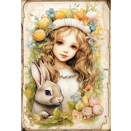 Retro Poster - Bunny And Girl - 11CT Stamped Cross Stitch 40*60CM