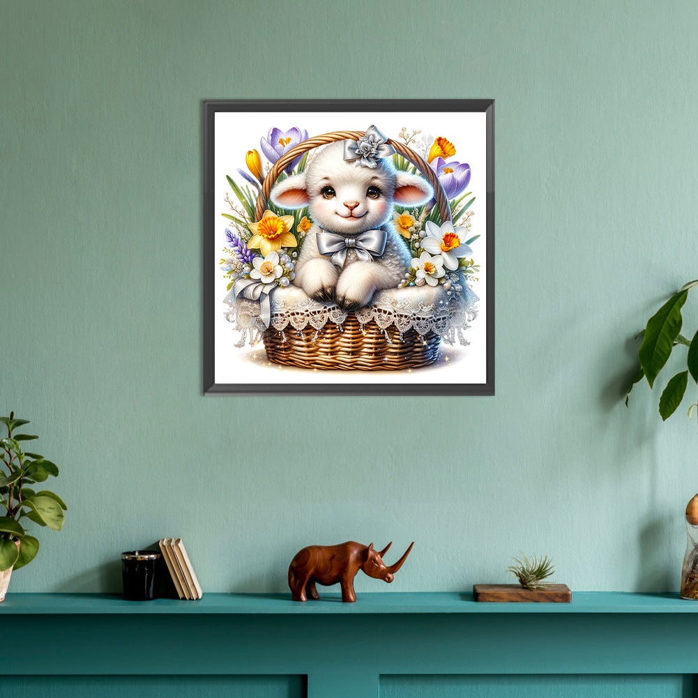 Little Lamb In Daffodil Blue - Full Round Drill Diamond Painting 30*30CM