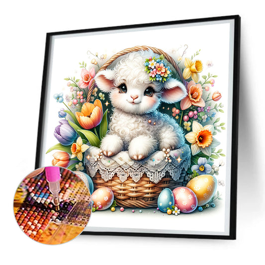 Easter Eggs And Lamb In Flower Basket - Full Round Drill Diamond Painting 30*30CM