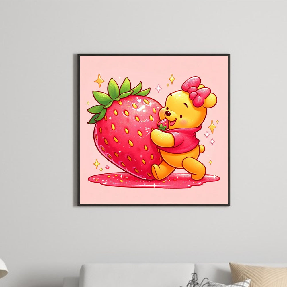 Winnie The Pooh And Strawberries - Full Round Drill Diamond Painting 30*30CM