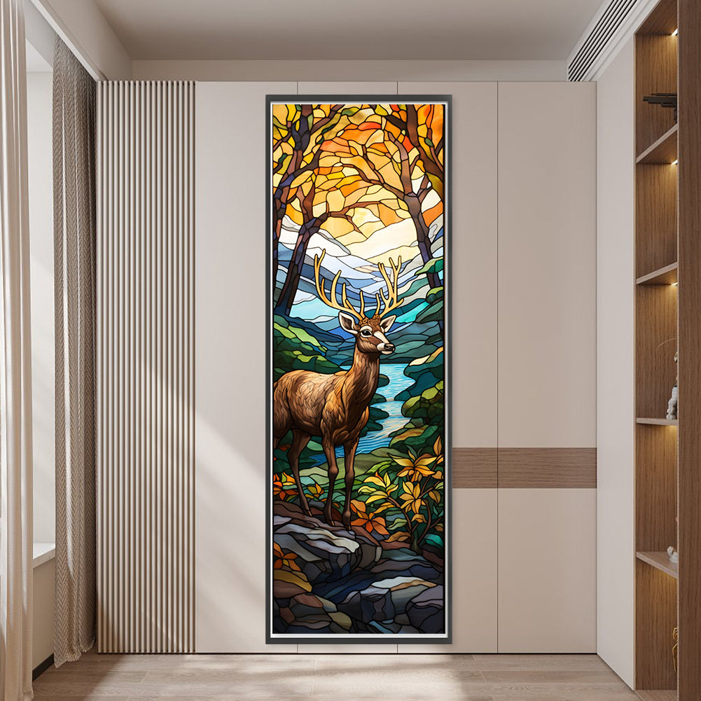 Glass Painting-Deer In The Forest - 11CT Stamped Cross Stitch 30*80CM