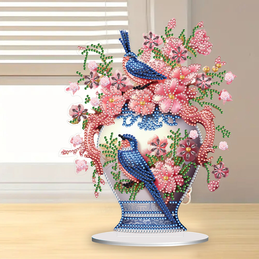 Acrylic Bird Flower Vase Desktop Diamond Painting Art Kits for Home Office Decor