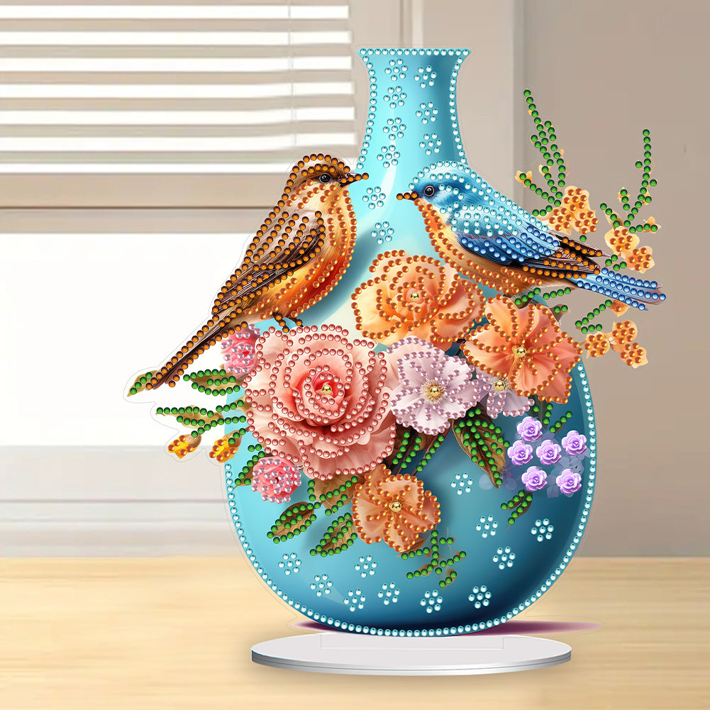 Acrylic Bird Flower Vase Desktop Diamond Painting Art Kits for Home Office Decor