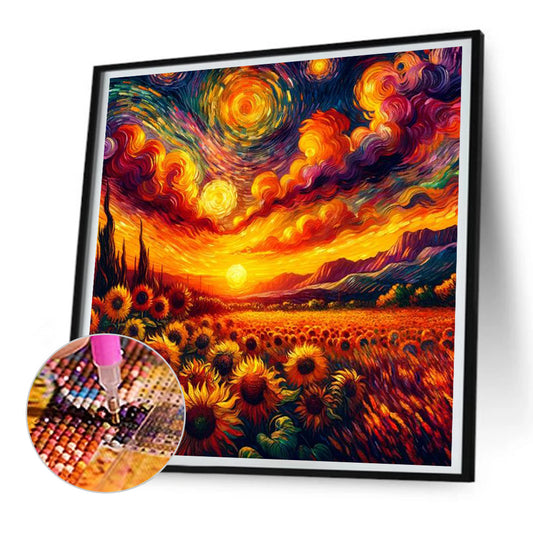 A Sea Of Sunflowers In Van Gogh¡¯S Eyes - Full Round Drill Diamond Painting 30*30CM