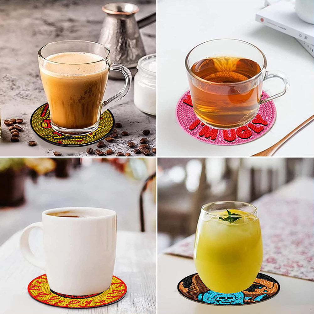 8Pcs Diamond Art Painting Coasters Craft Kit with Holder for Gift (Abstract Art)