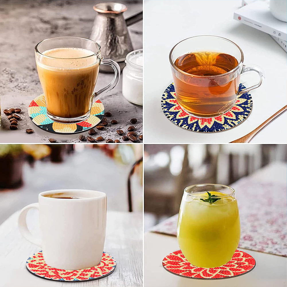 8Pcs DIY Diamond Art Painting Coasters Craft Kit with Holder (Blooming Flower)