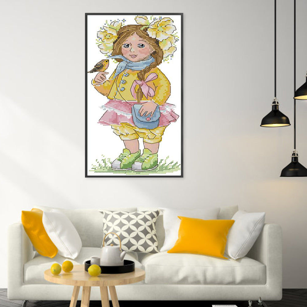 Spring Girl - 14CT Stamped Cross Stitch 17*31CM(Joy Sunday)