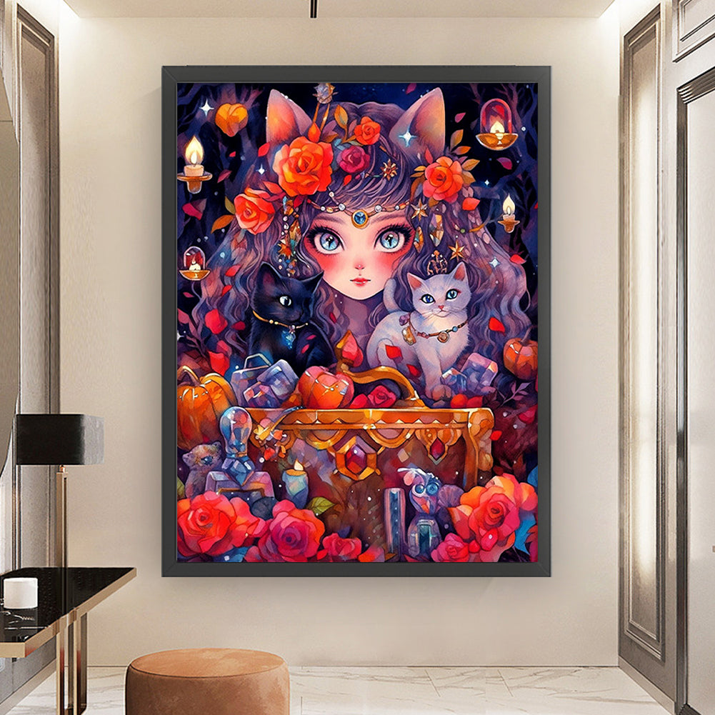 Cat Girl - 11CT Stamped Cross Stitch 50*65CM