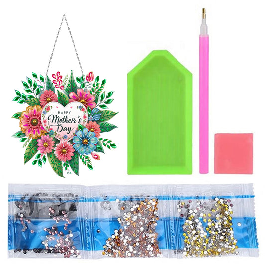 Mother Day Wreath Single-Side Diamond Art Hanging Pendant for Home Wall Decor